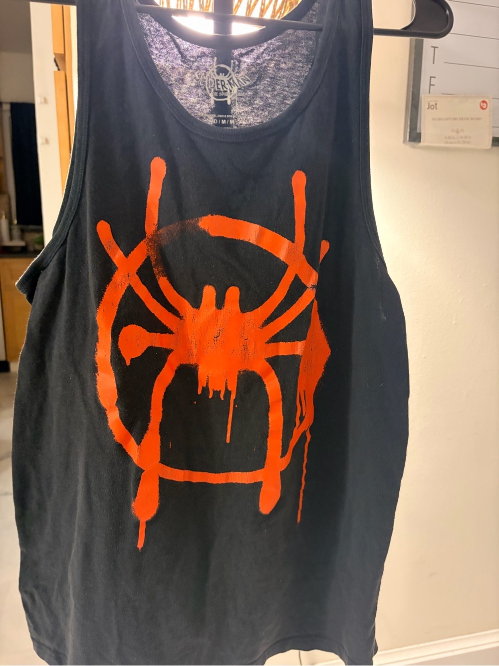 Spiderman Black Tank Top with Orange Spider Drip Graphic
